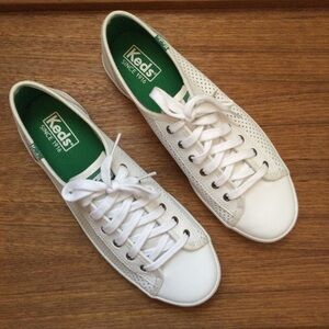Keds Kickstart Perforated White Leather Tennis Shoes WH56115 Womens 8.5 US